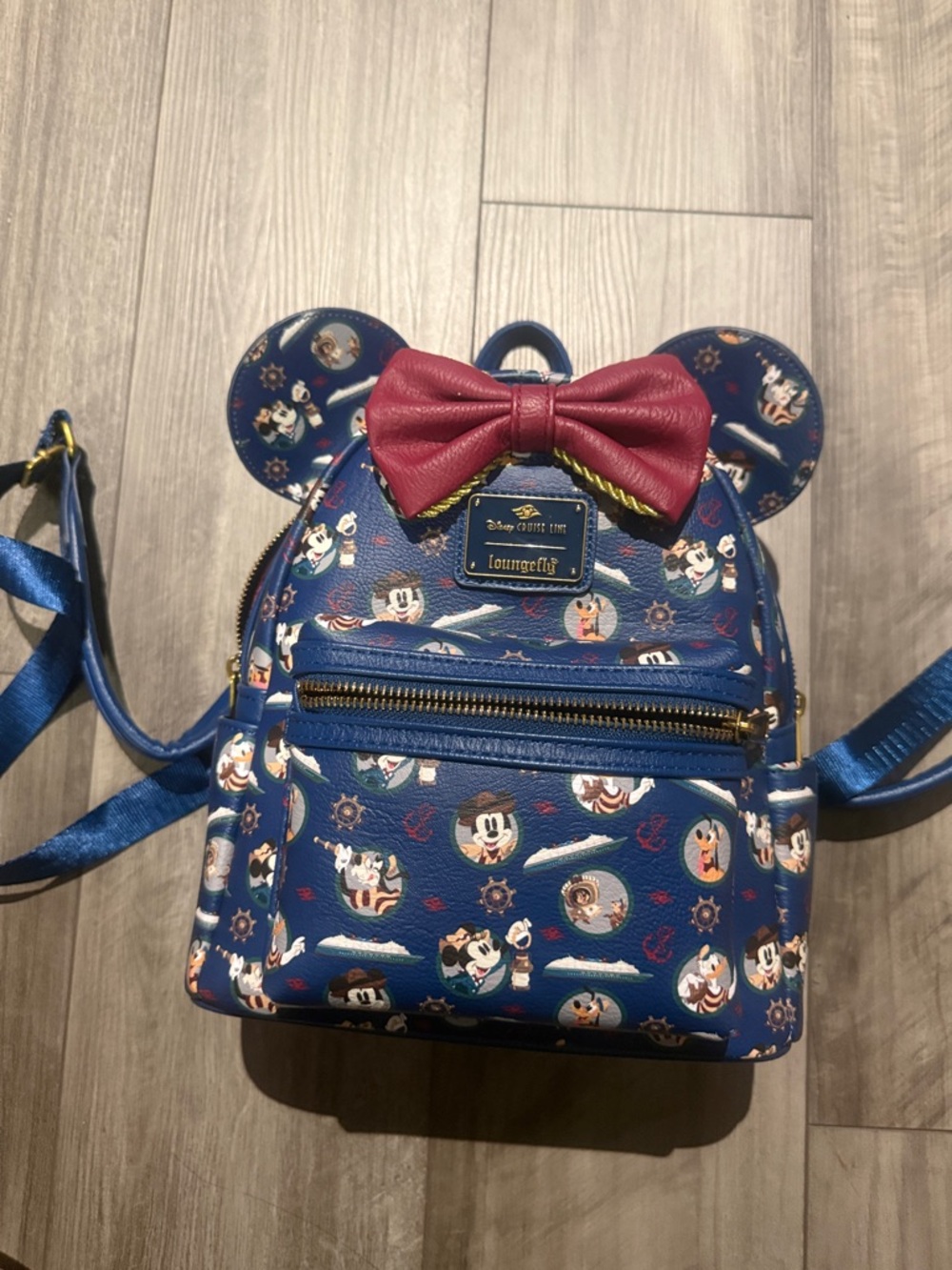 Loungefly Disney Cruise line Navy Mickey Mouse Mini Backpack with Red Bow Accent
